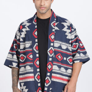Navy & Red Tribal Print Kimono-Style Shrug